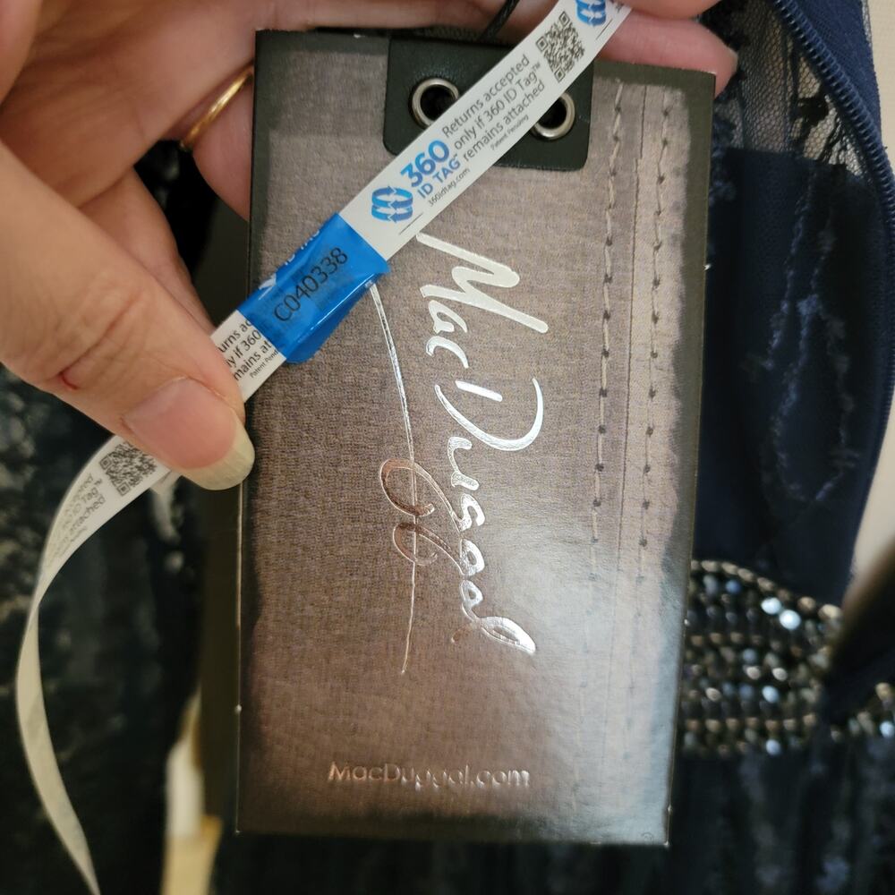 Mac Duggal 66591 Navy Blue 2 Long Sleeve Formal Embroidered Maxi Gown Dress - Picture 14 of 15